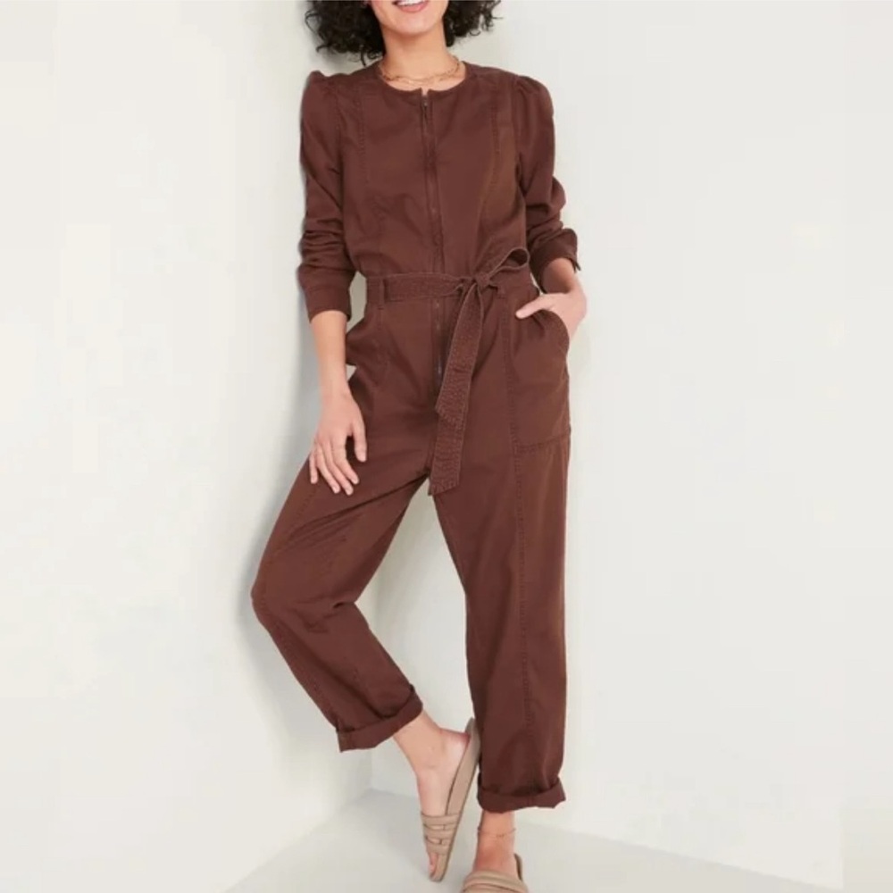 Old Navy Brown Long-Sleeve Utility Jumpsuit